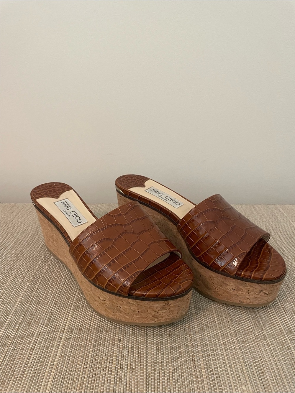 Jimmy Choo Croc Embossed DeeDee Platform Slide Sandal